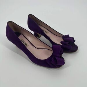 MIU MIU Purple Suede Bow Kitten Heels Size 37EU